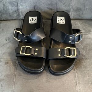 Dolce Vita Black Sandals with Gold Buckles